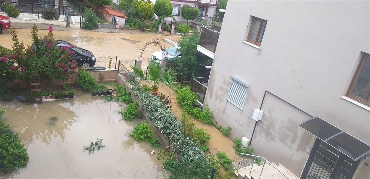 İzmir Foça’da Sağanak Yağış Dereyi Taşırdı: Ev ve İş Yerlerini Su Bastı